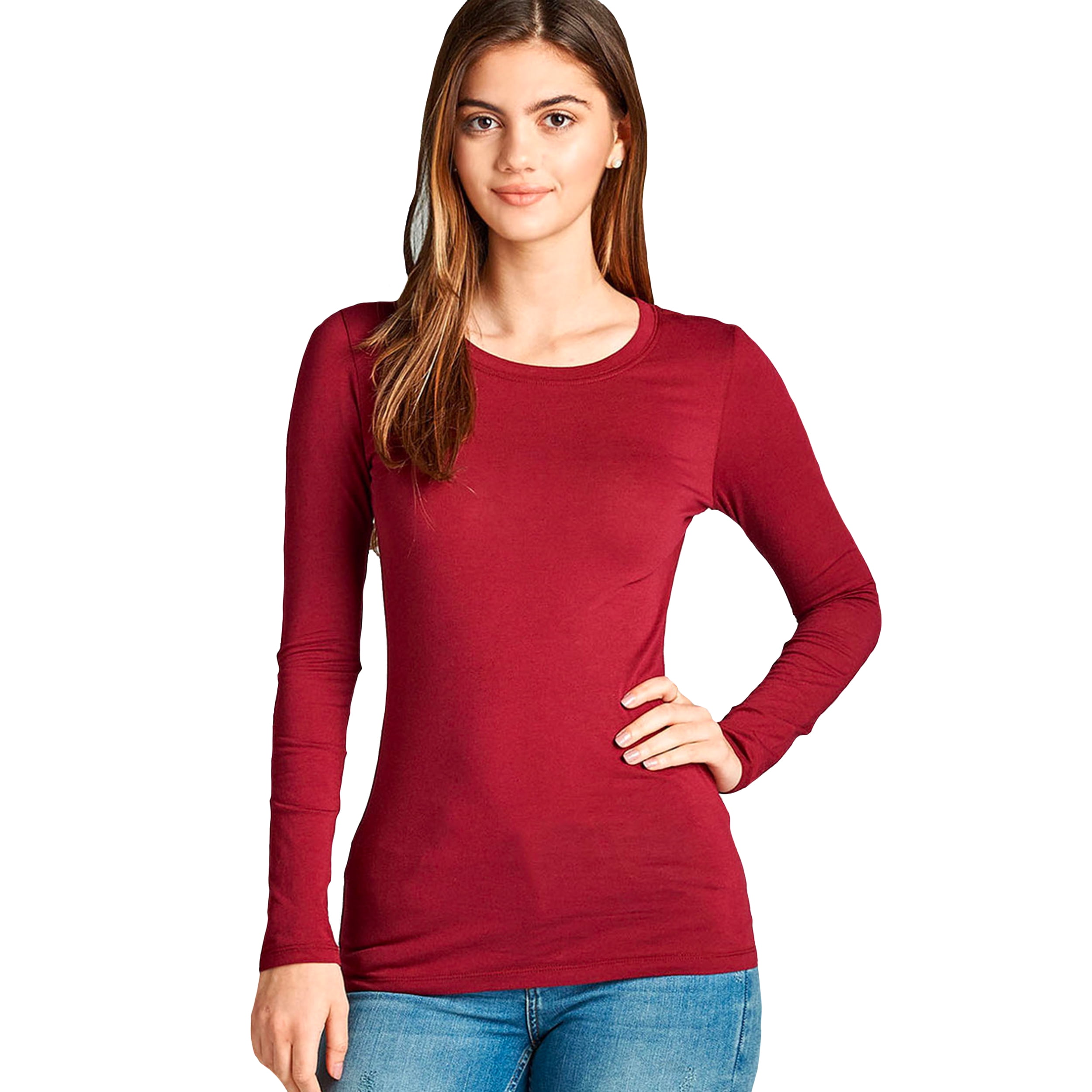 Women's Long Sleeve Round Neck Fitted Top Basic T Shirts (FAST & FREE ...