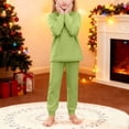 thumbnail image 2 of SERTG Girls Solid Color Long Sleeve Top and Pants Set Round Neck Homewear Spring Fall Comfortable Two-Piece Outfit for Kids(Green,9-10 Years), 2 of 8