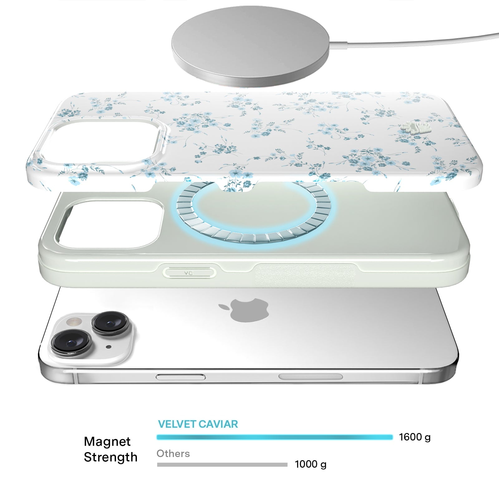 VELVET CAVIAR iPhone 15 Plus Case Flowers - Compatible with MagSafe - Cute Protective Phone Cases for Women - French Blue Floral
