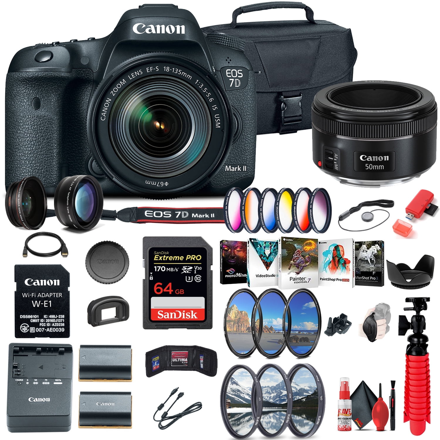 Bekwaamheid ik ben gelukkig Minnaar Canon EOS 7D Mark II DSLR Camera W/ 18-135mm f/3.5-5.6 IS USM Lens & W-E1 +  More - Walmart.com
