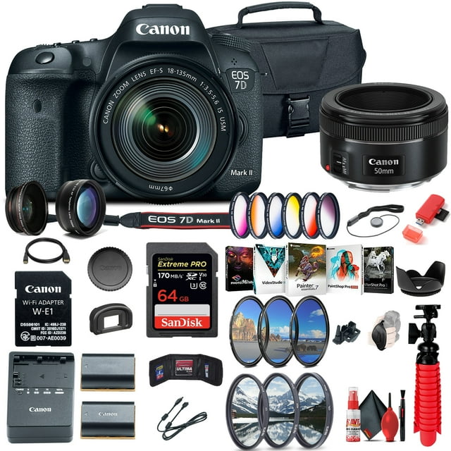 Canon EOS 7D Mark II Appareil Photo Reflex Numérique avec Objectif 18-135mm F/3.5-5.6 IS USM et W-E1 + Plus (Modèle International)
