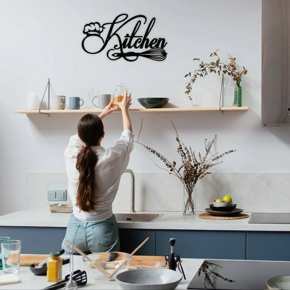 HELLOYOUNG 12 inch "Kitchen" Metal Sign Wall Art Classic American Style Metal Art for Kitchen or Dining Room Wall Decor with Chef Hat & Whisk Design