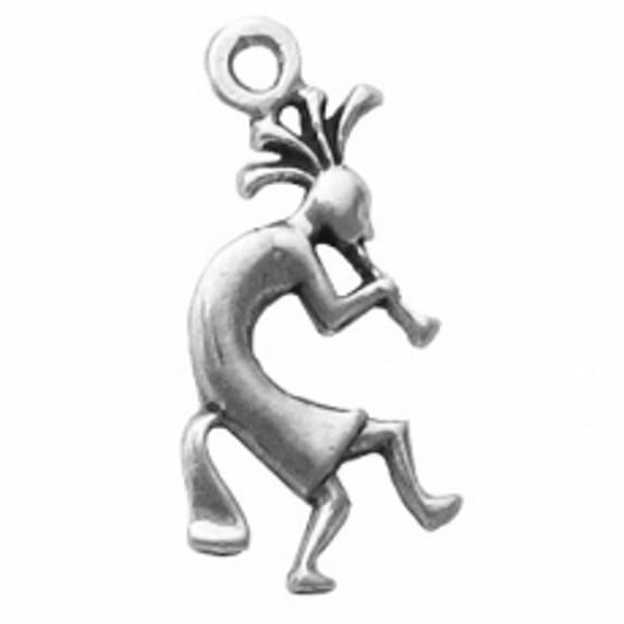 Sterling Silver 16" .8mm Box Chain Mini Kokopeli Facing Right Pendant Necklace