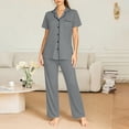 thumbnail image 4 of LWITHSZG Pajama Sets for Women Short Sleeve Button Down Shirts and Straight Leg Pants 2 Piece Matching Pjs Summer Loose Lounge Sets, 4 of 6