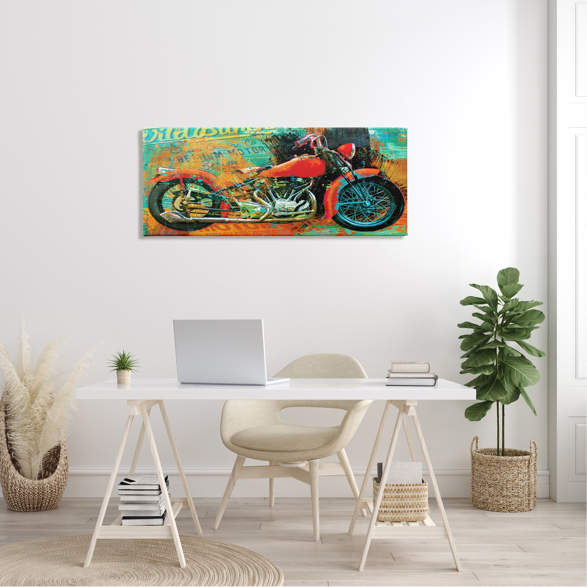 Stupell Industries Bold Abstract Collaged Red Motorcycle Text Brushstrokes Paintings Gallery-Wrapped Canvas Print Wall Art, 48x20, by Porter Hastings