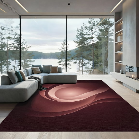 ODIKA 4'x6' Machine Washable Non-Slip Area Rug, Abstract Burgundy High Traffic Rug, Red, 1176280