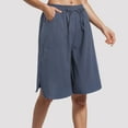 thumbnail image 2 of vigerkar Women's Linen Summer Shorts Casual Bermuda Wide Leg Mid Length High Waisted Drawstring Quick Dry Short with Pocket Navy, S, 2 of 9