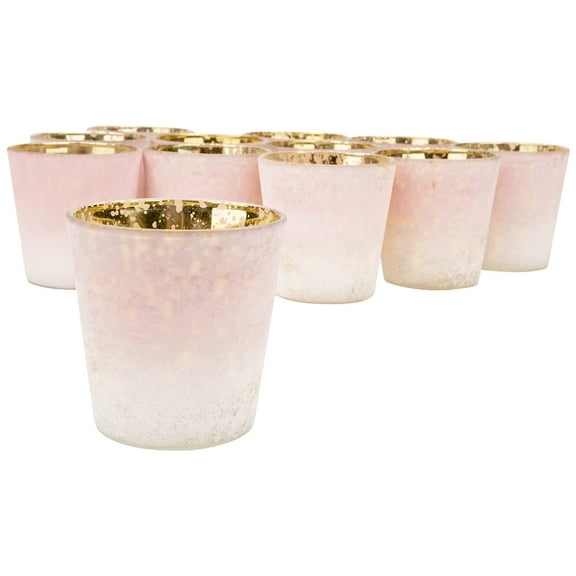 Koyal Wholesale 3" Tall Pink Frosted Ombre Mercury Glass Votive Candle Holders, Set of 12, Bulk Tealight Holders