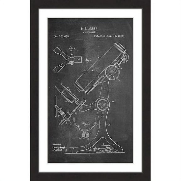 "Microscope 1886 Chalk" Framed Painting Art Print, 12" x 1.5"