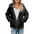 thumbnail image 2 of Antinious Winter Coats Plus Size for Women Solid Thick Fleece Long Sleeve Button Pocket Windproof Coat Outerwear Coat,Women Sweater Coat,Womens Trench Coat,Black,M, 2 of 5