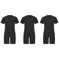 thumbnail image 2 of Raenseen Little Girls Boys Ruffle Jumpsuit High Waist Rompers Overalls One Piece Solid Bodysuit Wide Leg Shorts Black 10, 2 of 4