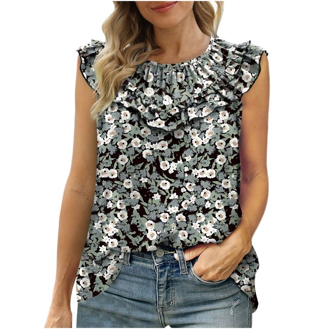 RKSTN Débardeurs pour Femmes Mignons Col Rond Été Sans Manches Décontracté Couleur Unie Cami Shirts