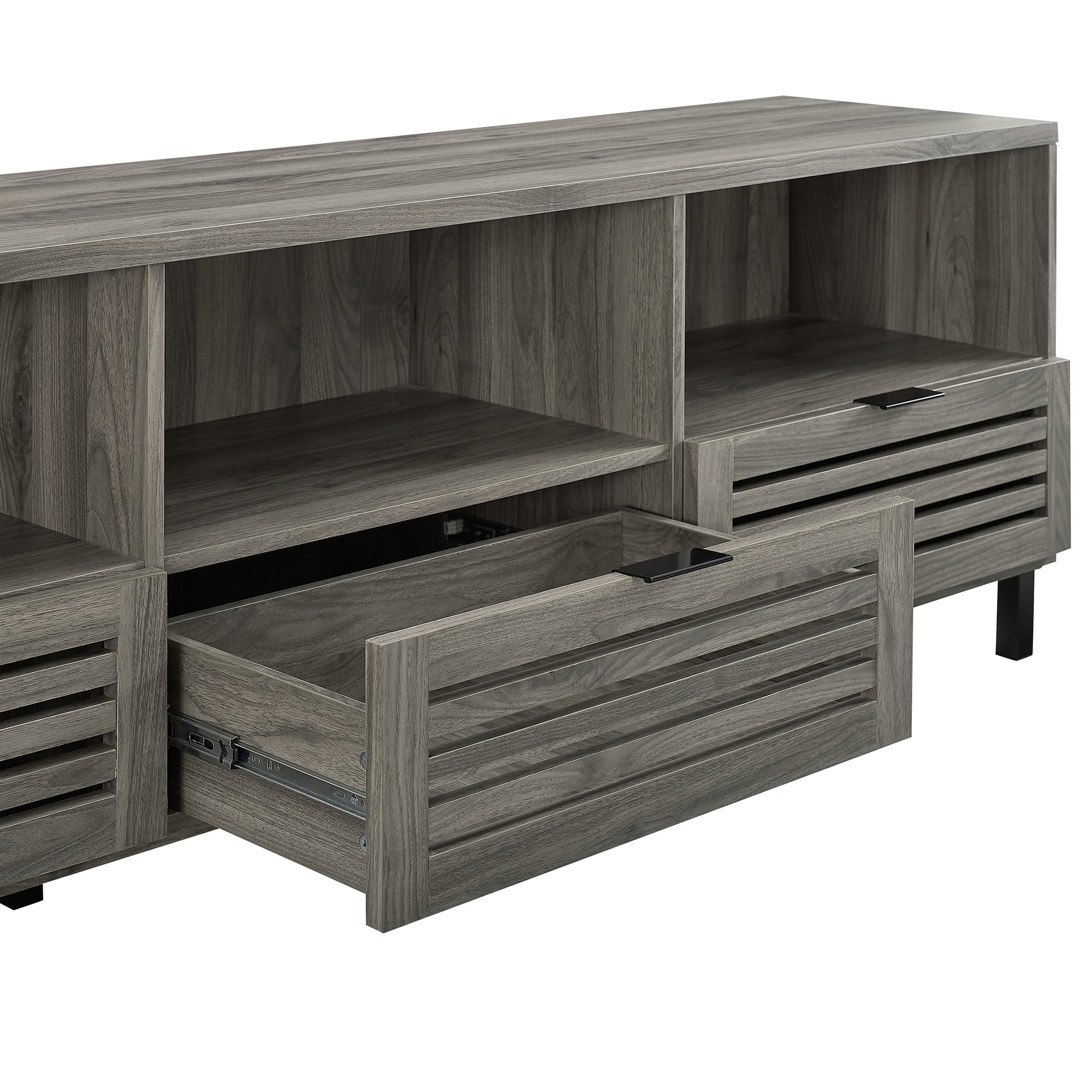Walker Edison Jackson Modern Slatted 3-Drawer TV Stand for TVs up to 80", Slate Grey