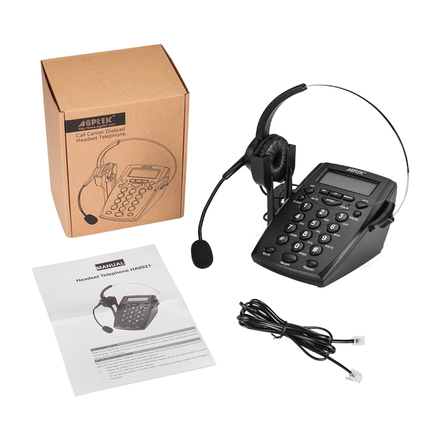 Agptek Call Center Dialpad Headset Telephone 2025