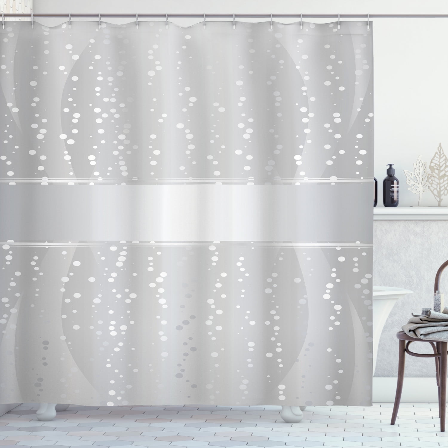 Ambesonne Grey Shower Curtain, Waves Dots Xmas, 69"Wx70"L, Grey White