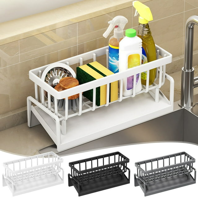 Bowayaoa Kitchen Sink Organizer Sponge Stand Rack, Compact Storage Holder with Drainage for Sponges, Scrubbers, Soap - Stylish Sink Caddy for Bathroom, Kitchen Counter