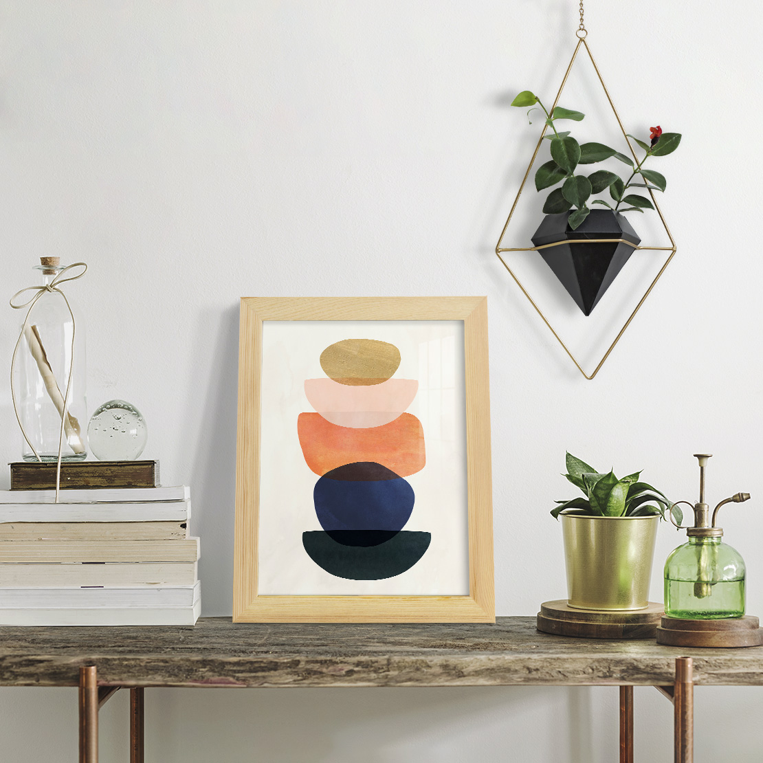 Mod Pods II -Framed Print w/glass-Natural Wood