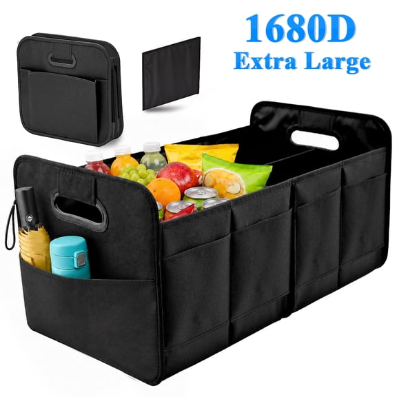 cyrico Car Trunk Organizer, Large Capacity Car Trunk Storage Organizer with Handle for Any Cars and SUV, Black Collapsible Multi-Compartment Organizer