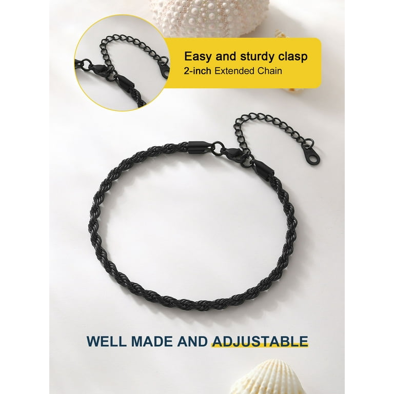 ChainsProMax Black Anklets Ankle Bracelet Men 3mm Men Summer Foot