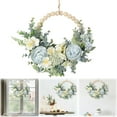 thumbnail image 2 of Nanoei Hydrangea Wreath for Front Door, Spring Floral Decoration with Wood Beads, Realistic Peonies And Greenery for Wall And Window, Farmhouse Home Decor Blue, 2 of 9