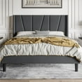 thumbnail image 2 of Einfach Full Bed Frame, Upholstered Platform Bed with Wingback and Geometric Headboard, Gray, 2 of 7