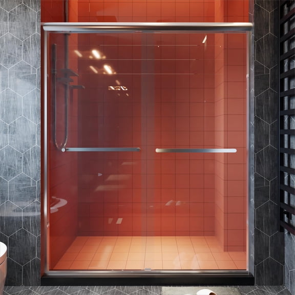 56 to 60 in. W x 72 in. H Framed Pivot Shower Door in Black with Clear Glass