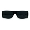 thumbnail image 3 of Mens Star Skull Logo 90s Rectangular Wrap Around Biker Plastic Sunglasses Shiny Black, 3 of 8