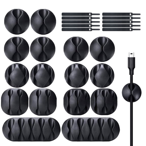 Cable Clips,26 Pack Black Adhesive Cord Holders & Reusable Cable Ties, Ideal Cable Cords Management for Organizing Cable Wires-Home, Office, Car, Desk Nightstand -Black