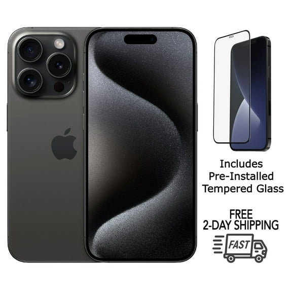 Pre-Owned Apple iPhone 15 Pro Max A2849 (Fully Unlocked) 512GB Black Titanium (Grade A) w/ Pre-Installed Tempered Glass