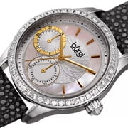 Womens Quartz Multifunction Crystal Leather Black Strap Watch