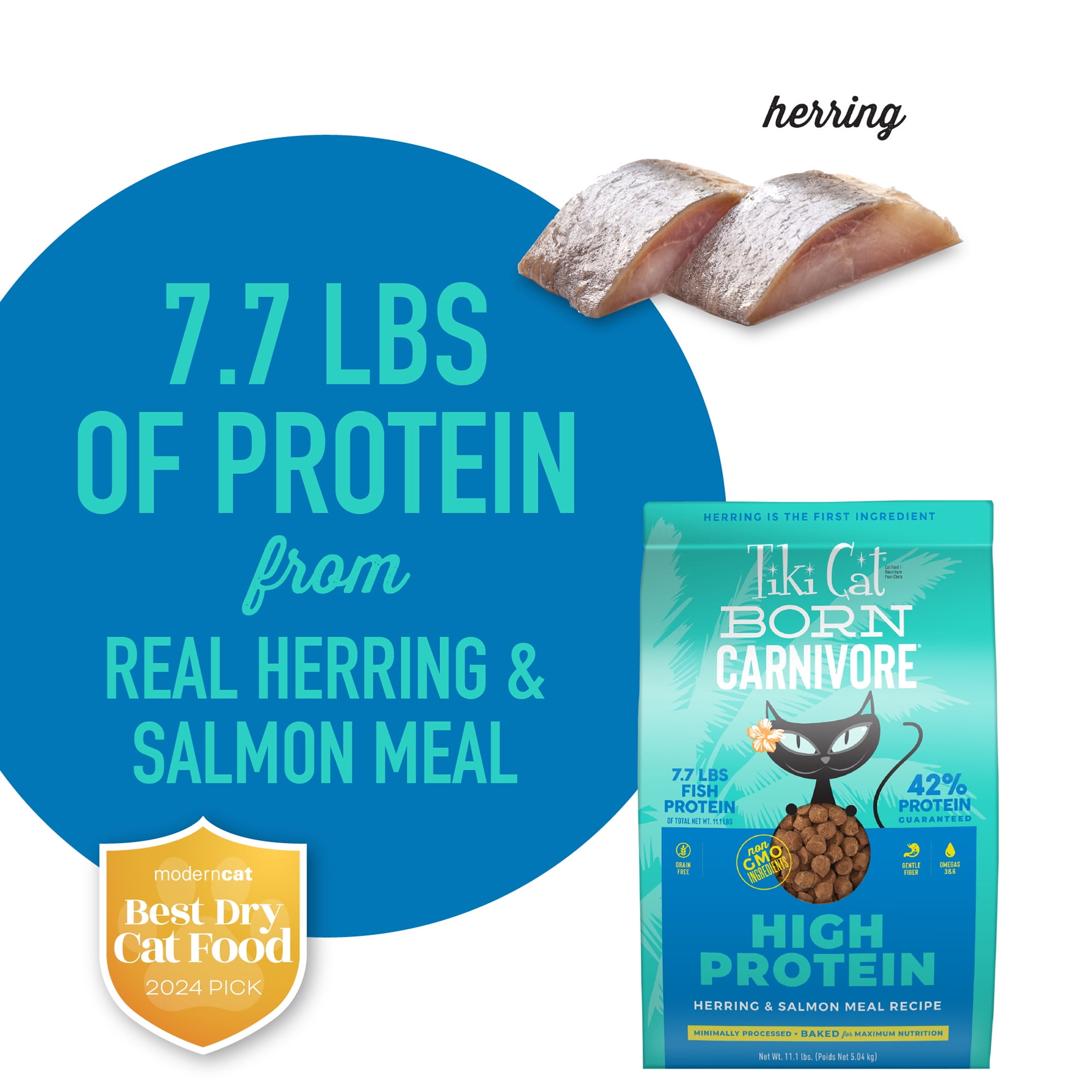 Tiki Cat Born Carnivore High Protein Dry Cat Food, Herring & Salmon Meal, 11.1 lbs. Bag