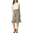 thumbnail image 2 of INSPIRE CHIC Women's Elegant Plaid Tartan Flared Fishtail Split Hem Midi Skirt XS Apricot, 2 of 6