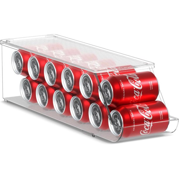 Sorbus Organizador de Latas de Refresco para Refrigerador, Soporte para Latas con Tapa para Refrigerador, Despensa, Congelador, Capacidad para 12 Latas, sin BPA, Diseño Transparente
