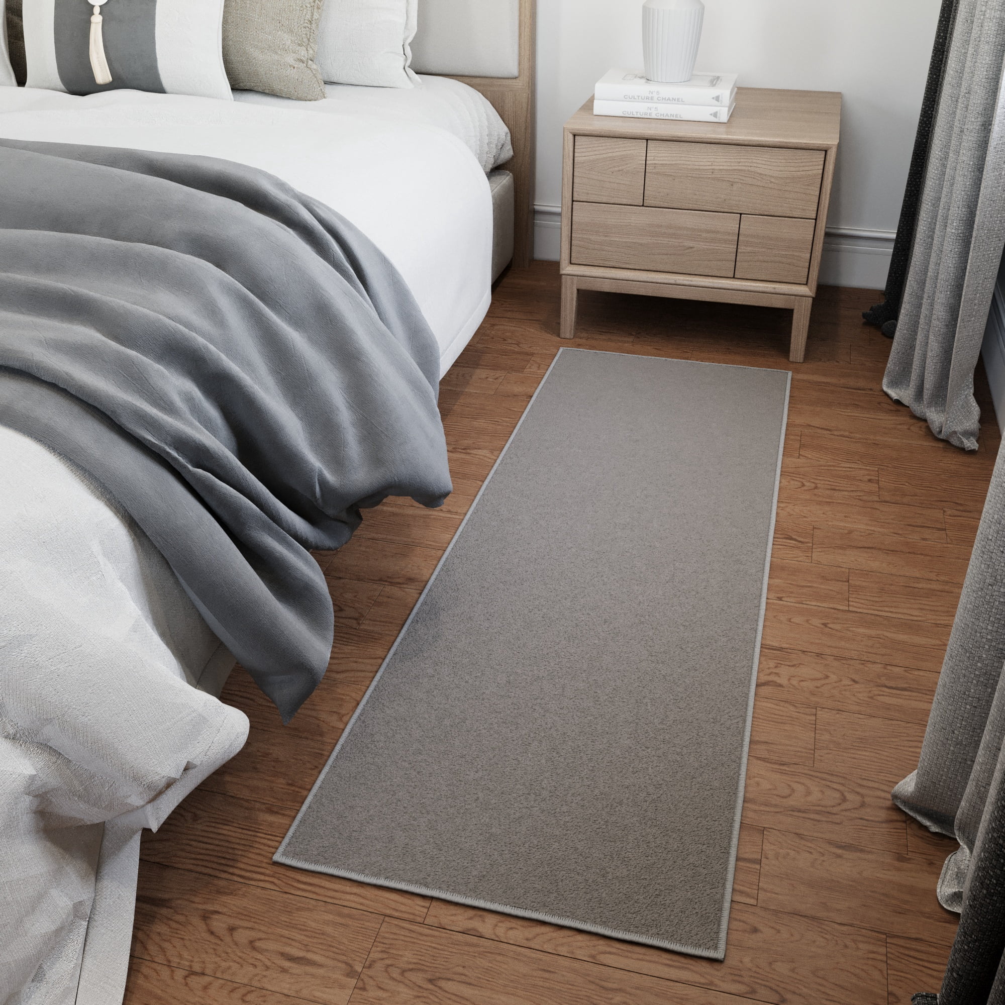 Ottomanson Solid Bathroom Runner Rug 20" x 53" - Non Slip Low Pile Carpet, Gray
