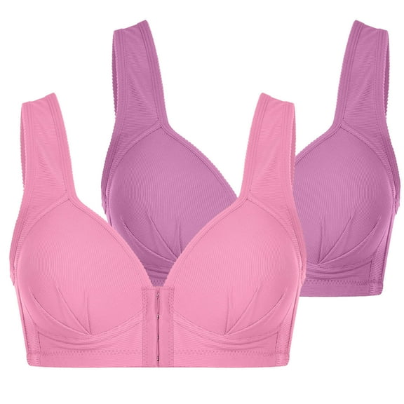 Elainilye Fashion No Wire Bras For Women 2pcs Plus Size Wire Free Comfortable Bra Push Up Hollow Out Bra Underwear,Pink