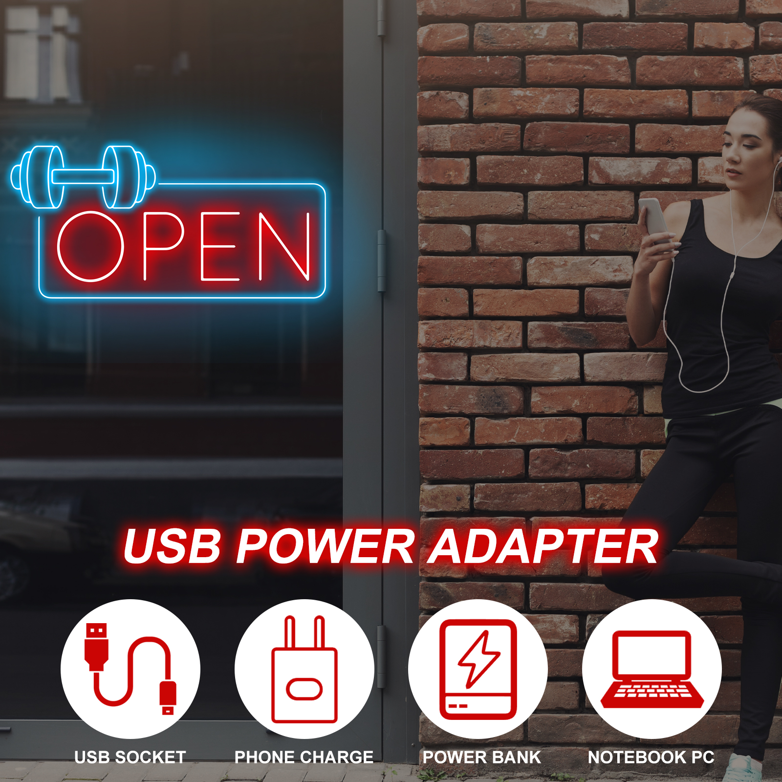 Gym Fitness Open Neon Sign, Dumbbell Open Led Sign, Weightlifting Led Light, Barbell Neon Light, Gym Open Wall Art Decor, House Wall Sign Decor for Business Window Open Signs, Fitness Club Decor