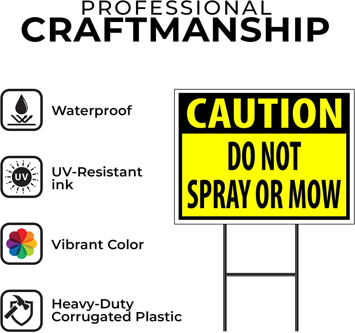 Double Sided Sign CAUTION DO NOT SPRAY OR MOW YELLOW Yard Sign ROAD SIGN with Stand