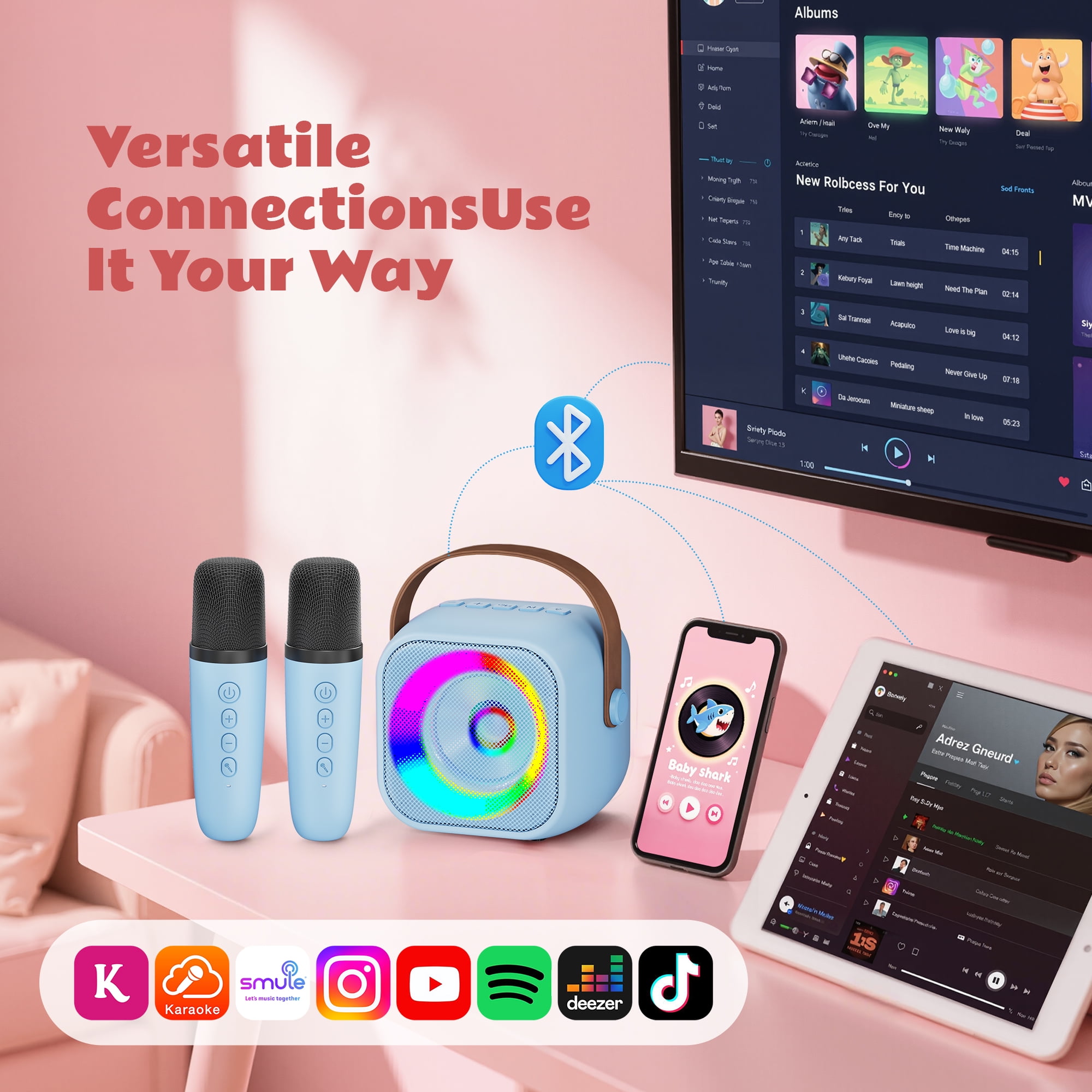 Bonaok Mini Karaoke Machine Toys, Portable Microphones for Kids Adults, Wireless Speaker Machine with LED Lights, Home Party Birthday Gifts for 3-12 Years Old Girls Boys