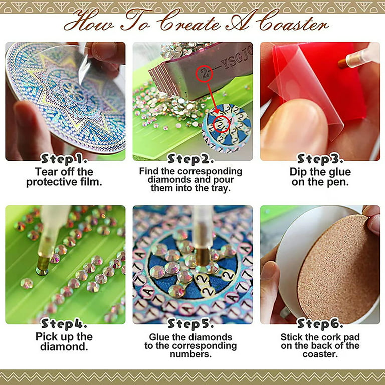 RUNOLIG 6PCS Diamond Painting Coasters With Holder,Diy Mandala Coasters  Painting Kits, For Christmas,Holiday,Home Decor 