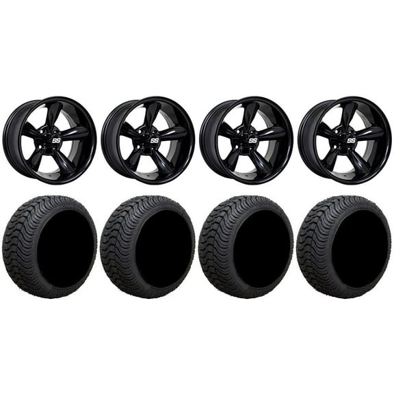 GTW Godfather 14" Golf Cart Wheels Black 205x30 Cruze Tires E-Z-GO & Club Car