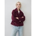 thumbnail image 4 of Women'S Fashionable Commuting Collar Double Row Buckle Short Woolen Loose Coat Rose Red XXXL, 4 of 7