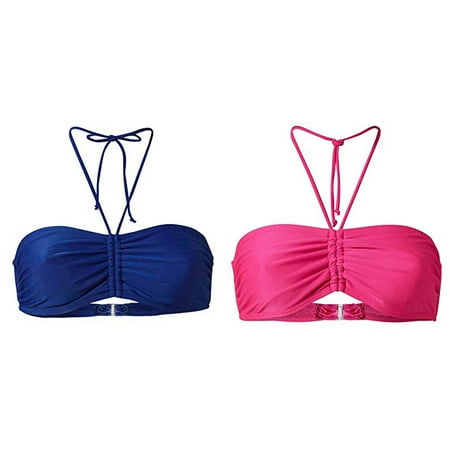 2-Pack Women s Summer Mix & Plain Bikini Bandeau Top Swimwear Beachwear Women Bras plus Size Pack Sports Bra Women Pack Sports Bras for Women Non Removable Pads Workout Sports Bras Womens Sports Bra