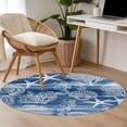 thumbnail image 4 of Navy Blue Coastal Round Area Rug 3.3Ft Washable Circle Rugs for Dining Room Table, Nautical Coral Starfish Shell Seahorse Ocean Non-Slip Carpet Floor Mats Indoor Outdoor Carpet Runner Home Decor, 4 of 8