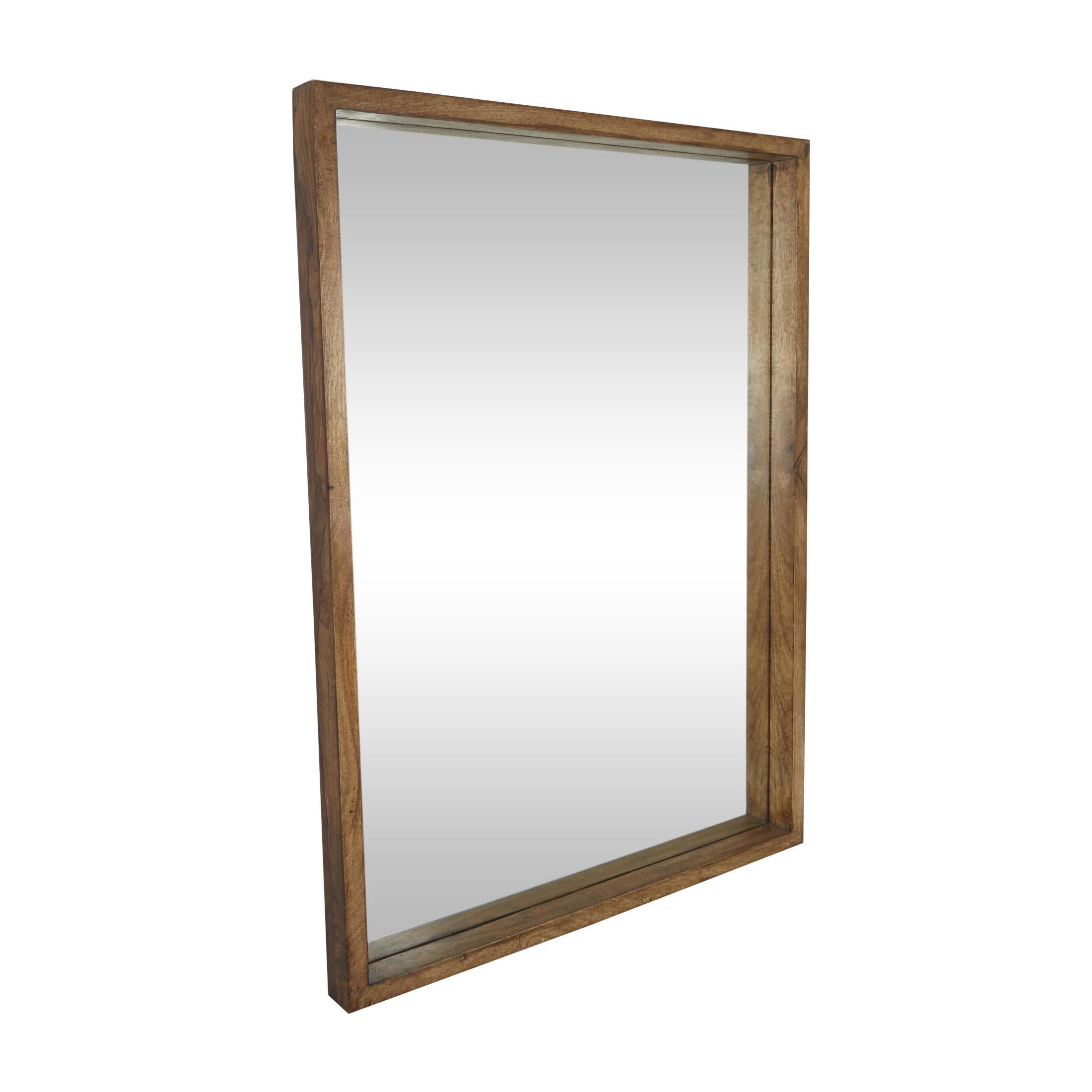 DecMode 36" x 48" Brown Wall Mirror with Natural Wood Grain and Deep Set Frame