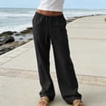 thumbnail image 2 of TaTaai Women's Straight Leg Pants for Women Solid Color Loose Fit Linen Trousers with Pockets for Daily Gift, 2 of 6
