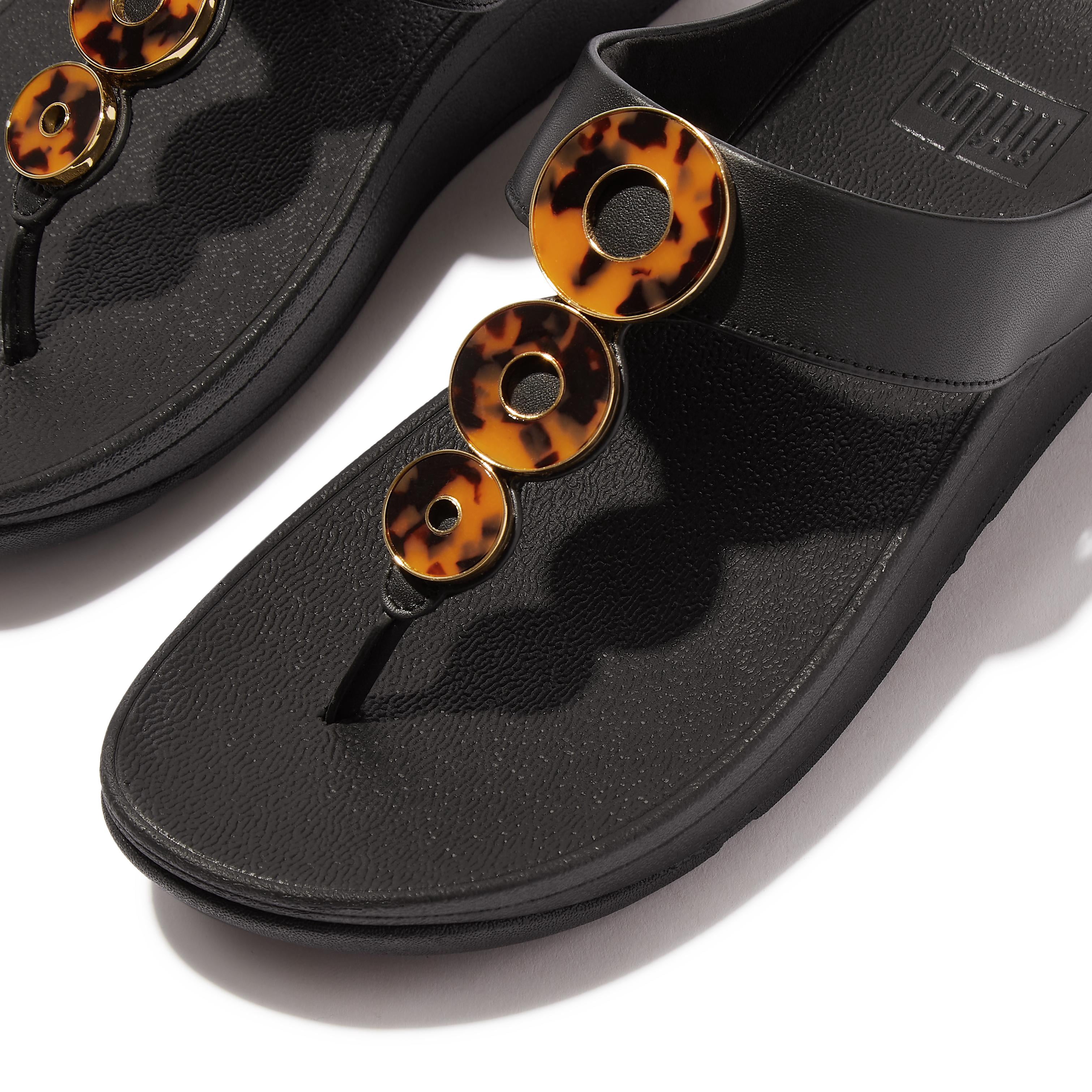 FitFlop Women's Fino Resin Hoop Leather Toe Post Wedge Sole Thong Sandals