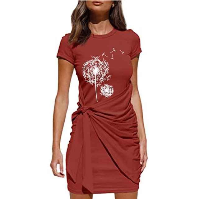 Pompotops Robe Moulante d'Été Décontractée pour Femme, Couleur Unie, Manches Courtes, Col Rond
