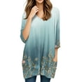 thumbnail image 5 of WTOBBY Women's Fashion Casual Retro Floral Print V-Neck Mid-Length Tunic Tops with Pockets, 3/4 Sleeve Blouses, Comfortable and Functional Shirt,Cyan M, 5 of 5