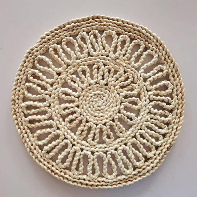 Nvzi Cesta de pared bohemia, decoración de pared de mimbre de ratán de algas marinas, arte de pared redondo ecológico para la sala de estar, el dormitorio,la cocina y el hogar (estilo A)