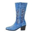 thumbnail image 6 of Denim Cowboy Boots for Women Pointed Toe Western Embroidery Booties Trendy Heeled Mid Calf Cowgirl Boots, 6 of 7